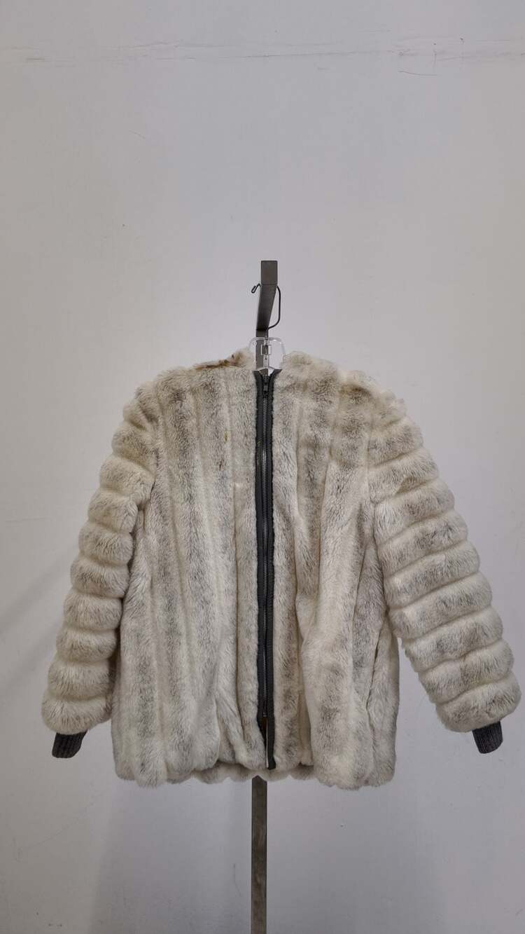 Cold Escape Faux Fur Jacket White Cream Hooded Full Zip Shag Warm (Womens M)